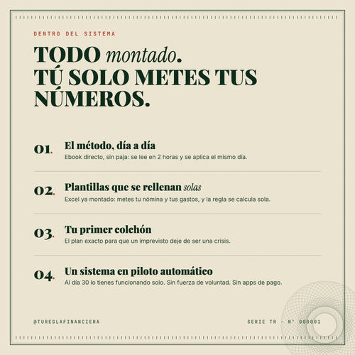 Qué incluye el sistema: método día a día, plantillas Excel, colchón de emergencia, piloto automático