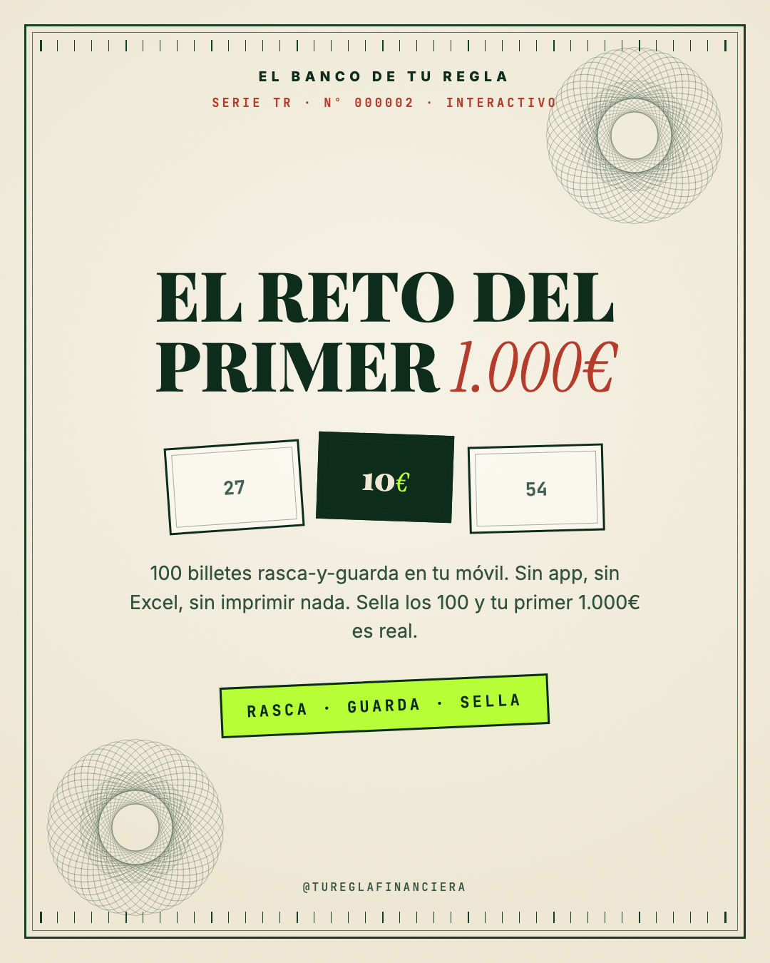 El Reto del Primer 1.000€ — reto de ahorro interactivo de Tu Regla Financiera